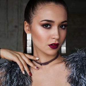 Boucles d'oreilles longues en argent, Boucles d'oreilles lustre en argent, Boucles d'oreilles géométriques, Boucles d'oreilles en argent, Boucles d'oreilles de mariage, Boucles d'oreilles minimalistes en argent