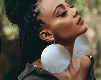 African earrings, Oversized hoops, Silver hoops, Round earrings, Statement earrings, lightweight earrings, Chunky earrings, Tribal earrings