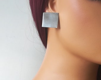 Geometric clip on earrings Silver square earrings Clip on earrings Minimal earrings  Silver minimal earrings Gif for her