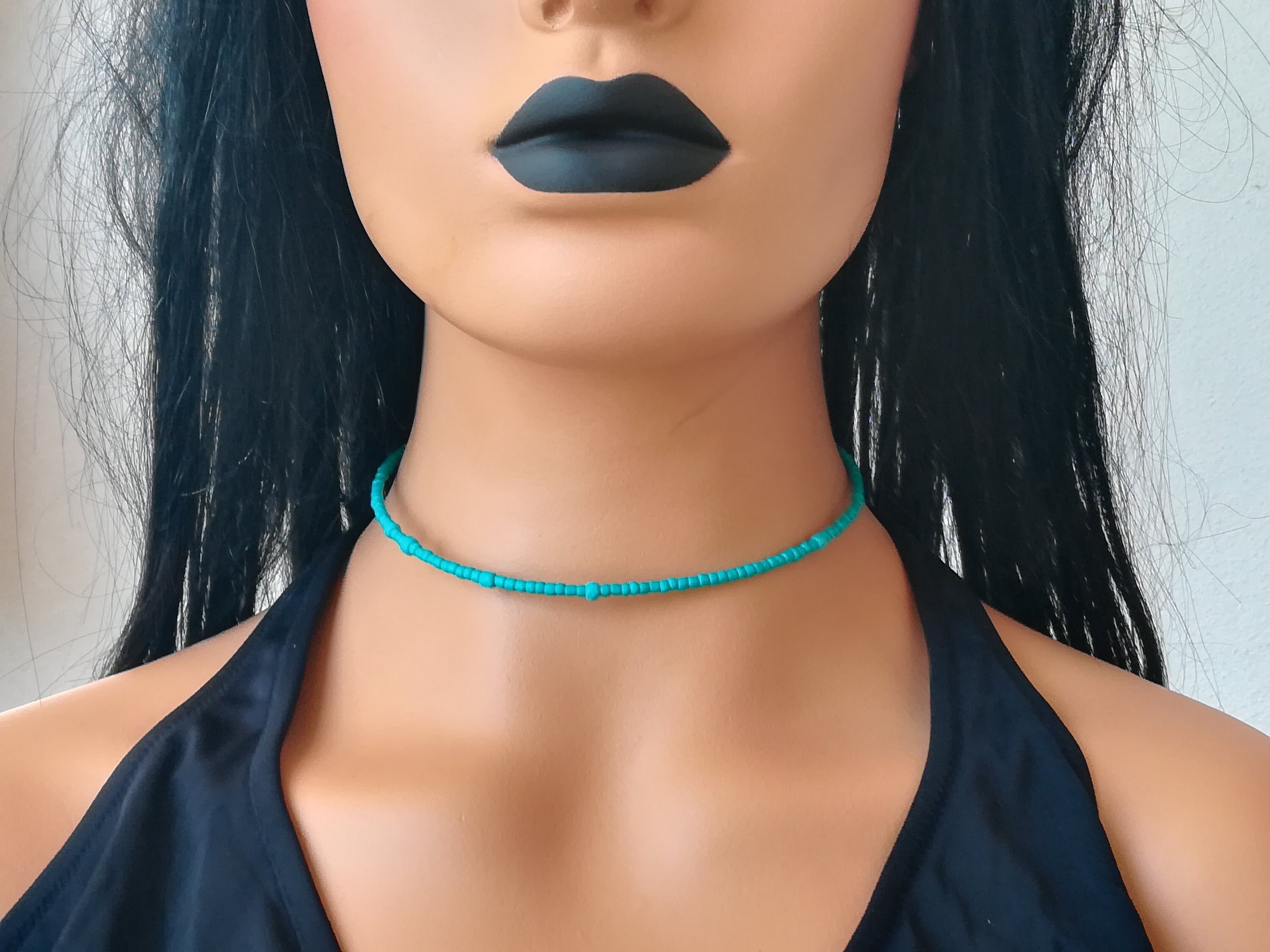 Turquoise Beaded Choker Dainty Beaded Choker Minimal Beaded Etsy