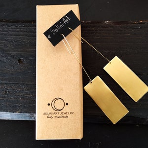 Rectangle long earrings, minimalist brass earrings, dangle brass earrings, geometric long earrings, brass earrings, wedding earrings