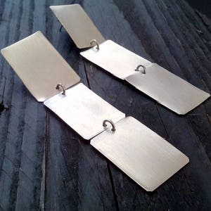 Long Geometric Silver Dangle Earrings, Minimalist Chandelier Earrings, Statement Silver Earrings, Modern Bohemian Look image 4