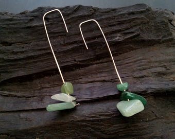 Minimal silver earrings, long gemstone earrings, dangle earrings, lambradorian earrings, green stone earrings, simple long earrings, gift
