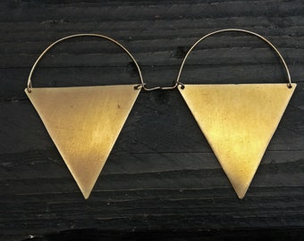 Geometric brass earrings, brass hoops, minimal brass earrings, triangle gold earrings, brass earrings, gift for her, gift for wife