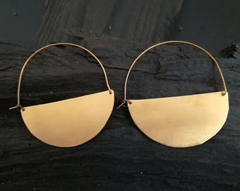 Oversize gold hoop earrings, half circle hoop earrings, brass hoops minimal hoops, half moon earrings, boho hoops, geometric hoops, birthday