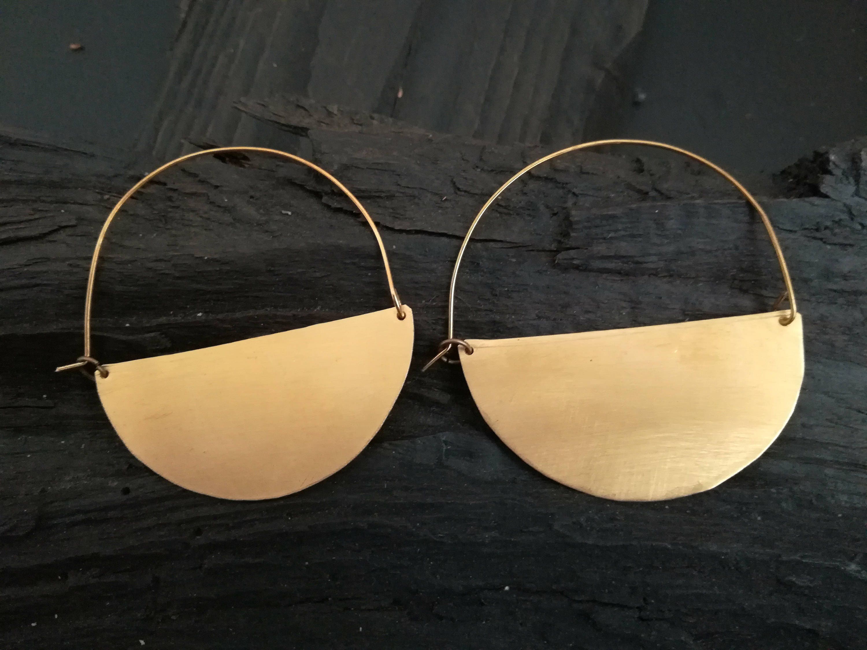 Oversize Gold Hoop Earrings Half Circle Hoop Earrings Brass Etsy