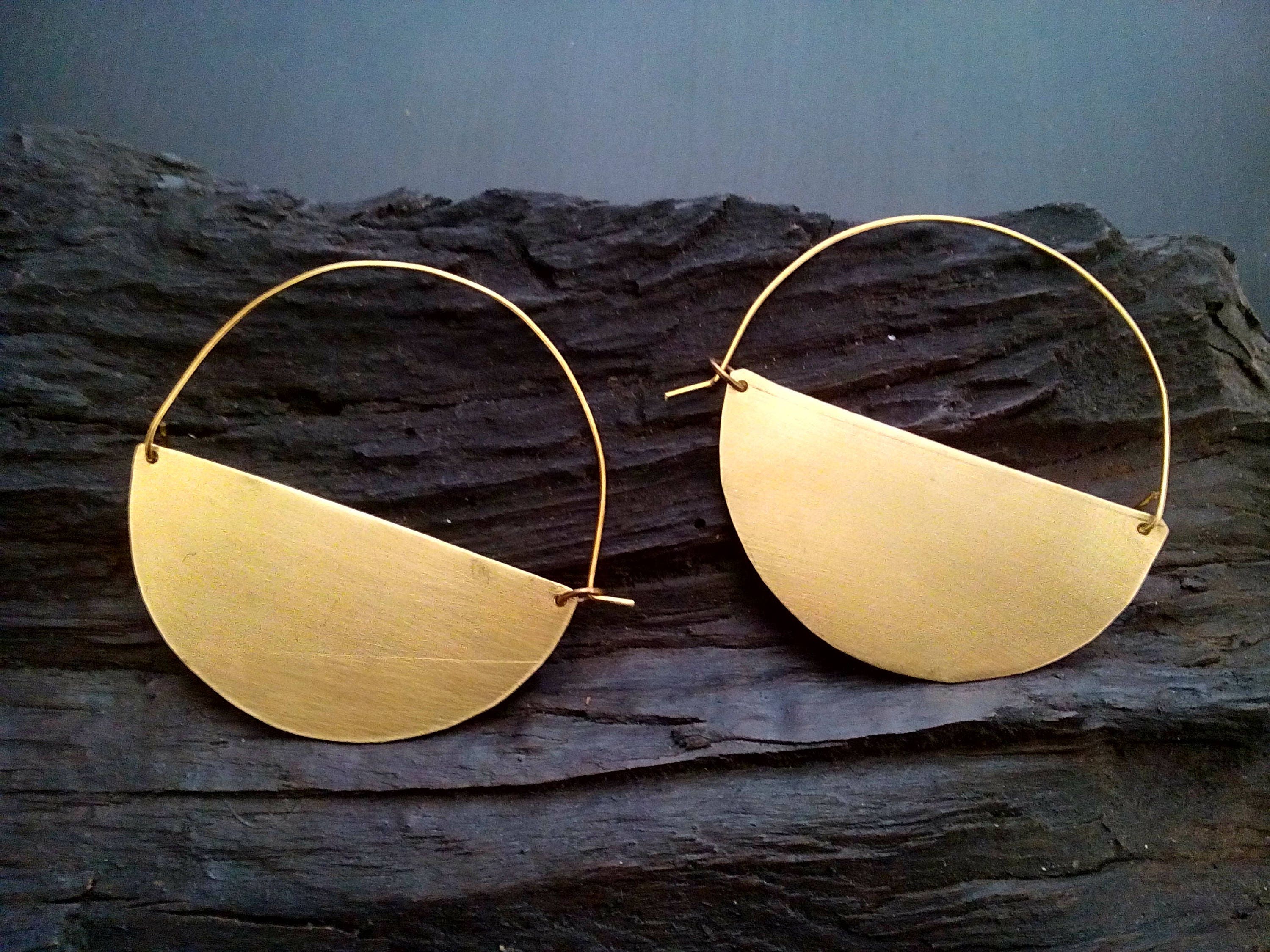 Oversize Gold Hoop Earrings Half Circle Hoop Earrings Brass Etsy