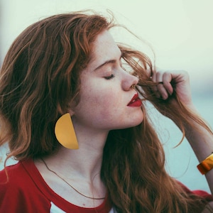 Brass Half moon earrings Semi circle earrings Post half circle earrings Minimalist brass earrings Geometric earrings