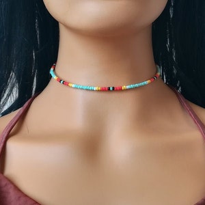 Ras de cou en perles turquoises, collier indigène, collier pour hommes, collier unisexe, collier de perles ethniques, tour de cou indien, tour de cou bohème image 1