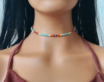 Ras de cou en perles turquoises, collier indigène, collier pour hommes, collier unisexe, collier de perles ethniques, tour de cou indien, tour de cou bohème