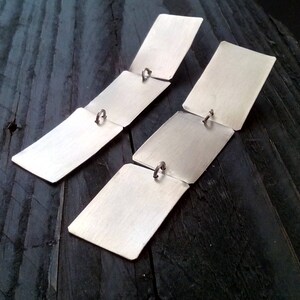 Long Geometric Silver Dangle Earrings, Minimalist Chandelier Earrings, Statement Silver Earrings, Modern Bohemian Look image 6