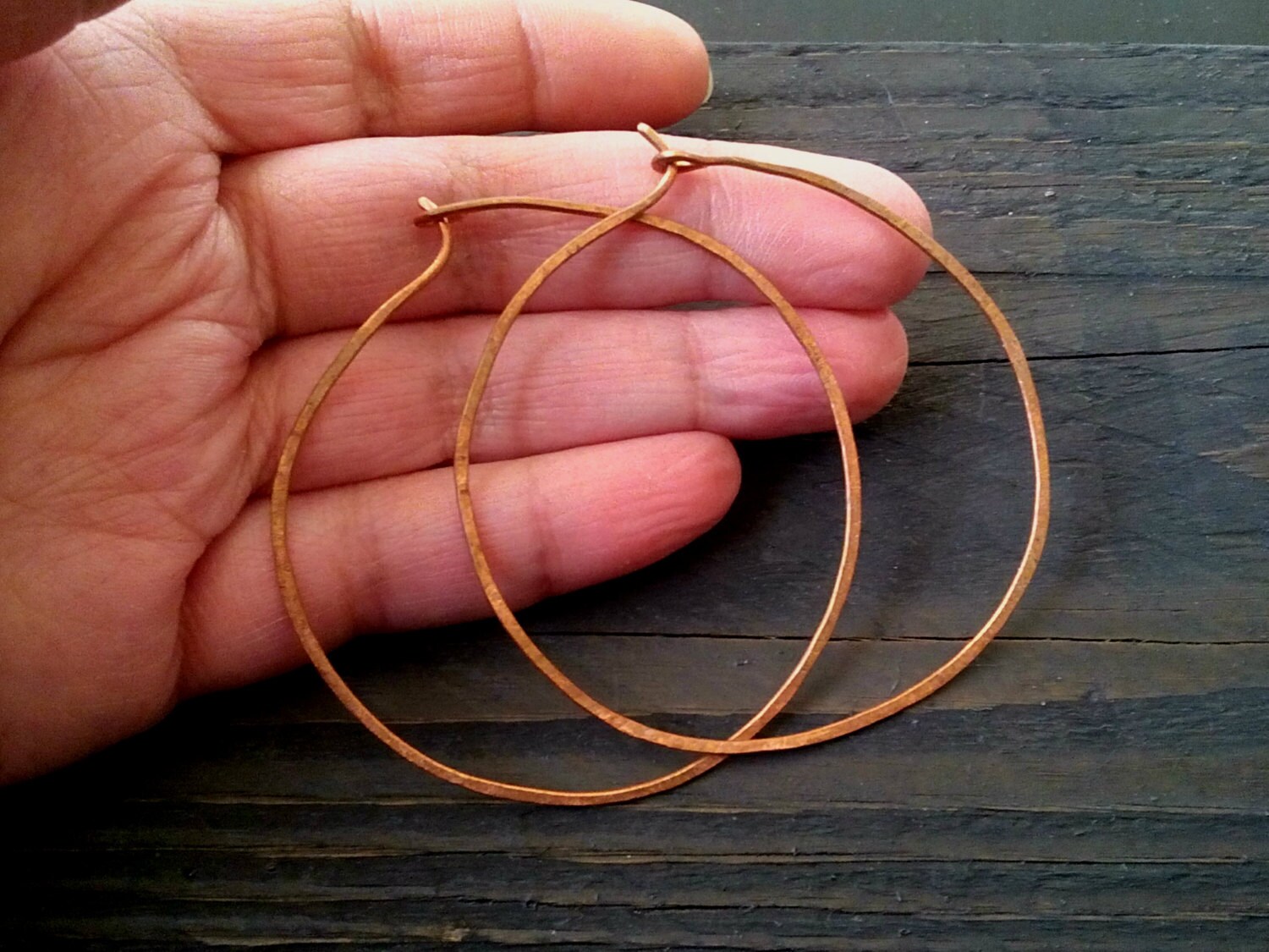 Minimalist Copper Hoop Earrings Copper Wire Earrings Large Etsy