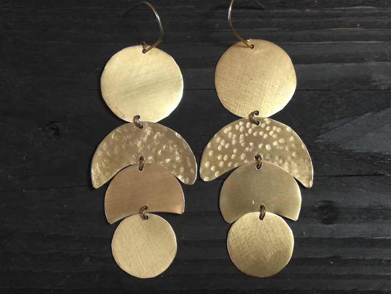 Clip on Moon Earrings Moon Phase Earrings Long Brass Etsy