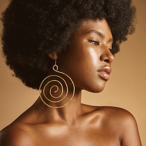 Oversized spiral earrings, Statement earrings, Dangle spiral earrings, Boho spiral earrings, Brass spiral earrings, Bold earrings