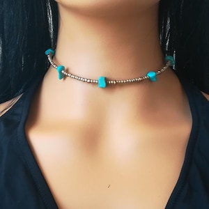 Ethnic beaded choker, bronze beaded necklace, turquoise beaded necklace, colorfull choker, minimal beaded choker, boho choker, gift for her