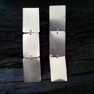 Long Geometric Silver Dangle Earrings, Minimalist Chandelier Earrings, Statement Silver Earrings, Modern Bohemian Look image 2