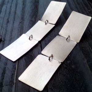 Long Geometric Silver Dangle Earrings, Minimalist Chandelier Earrings, Statement Silver Earrings, Modern Bohemian Look image 5