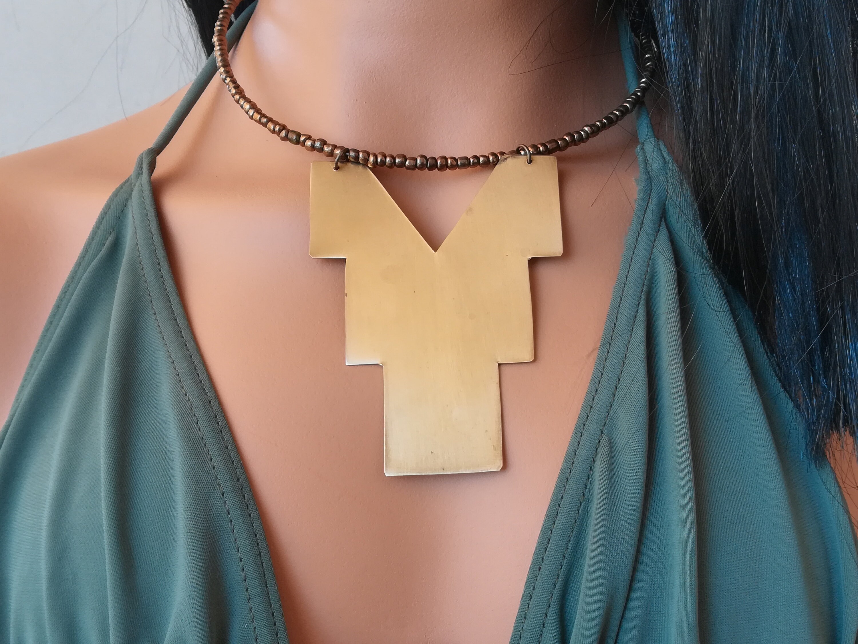 Aztec pendant beaded necklace choker brass choker ethnic Etsy