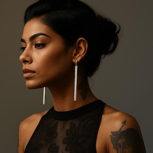 925 Sterling Silver Bar Earrings, Lightweight Long Silver Earrings, Minimalist Long Silver Bar Earrings, Modern Dangle Earrings for Her