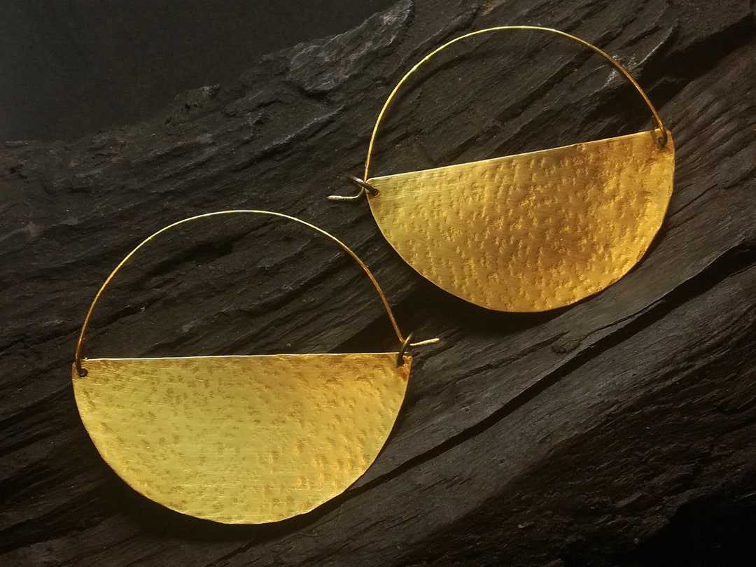 Brass Hoop Earrings, Half Circle Hoop Earrings, Big Hoop Earrings