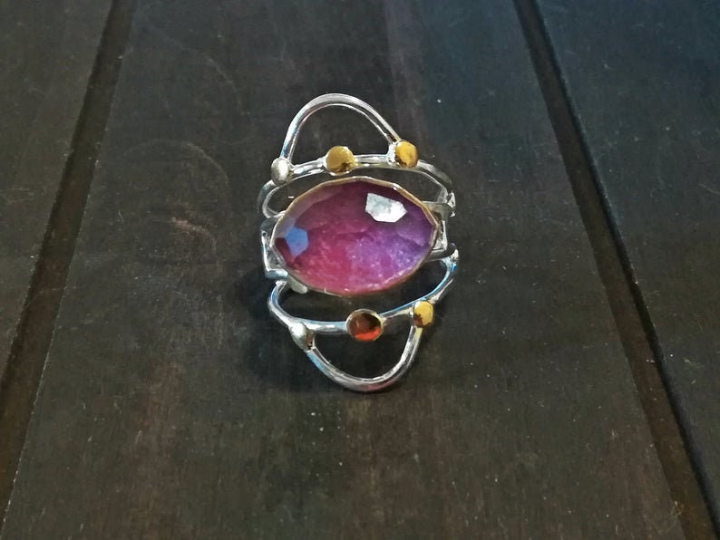 sterling silver ring,gemstone ring Ruby stone ring gift for wife anniversary ring gift for her adjustable silver ring