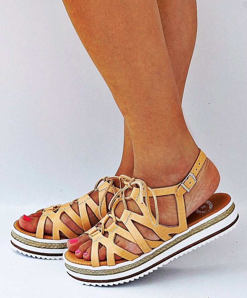 natural beige sandals Gladiator leather sandals lace up sandals strappy leather sandals platform sandals ancient Greek sandals