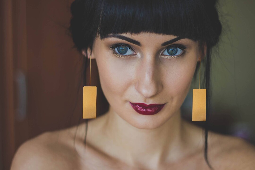 Long Brass Earrings, Wedding Earrings, Minimal Brass Earrings, Dangle