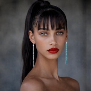 Boucles d'oreilles barre d'argent, gouttes de cristal turquoise, chic minimaliste, boucles d'oreilles pendantes longues tendance, boucles d'oreilles barre minimaliste
