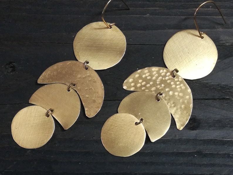 Clip on Moon Earrings Moon Phase Earrings Long Brass Etsy