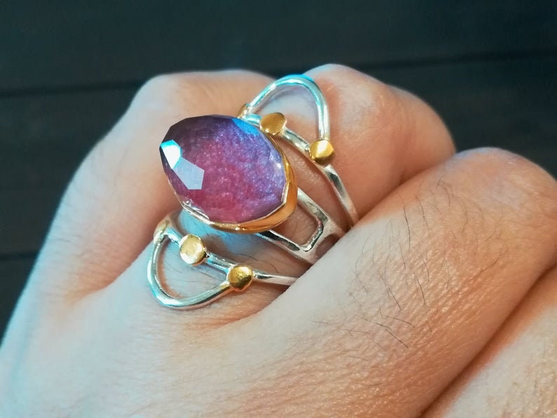 sterling silver ring,gemstone ring Ruby stone ring gift for wife anniversary ring gift for her adjustable silver ring