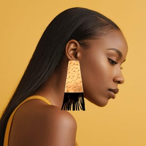 Bohemian brass Earrings, Bold Handmade Jewelry, Ethnic Style Jewelry, statement, Black Tassel Earrings, Fringe Brass jewelry