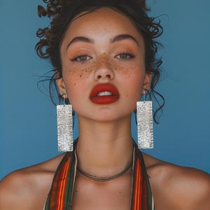 Silver Rectangular Earrings, Geometric earrings, 925 silver hooks earrings, Minimal Design Gift, Modern Design