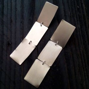 Long Geometric Silver Dangle Earrings, Minimalist Chandelier Earrings, Statement Silver Earrings, Modern Bohemian Look image 7