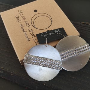 Silver hoops, Statement earrings, Circle silver earrings, Strass hoops, Chunky earrings, Wedding earrings, Chic earrings,   Glamour