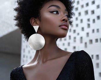 Silber Statement Ohrringe, Handgemachte Ohrringe, Geschenk für Frauen, Modern, Minimalist, Geometrische Ohrringe