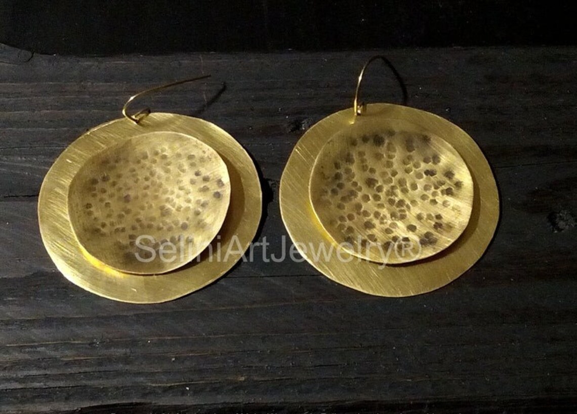 Big African Earrings Oversize Brass Earrings Dangle Hoop | Etsy