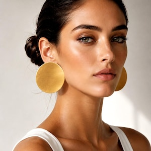 Large Round Brass Stud Earrings, Statement Jewelry, Minimalist Contemporary Jewelry, Modern Oversized Brass Earrings