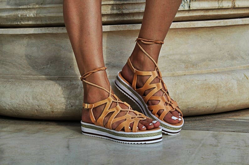 natural beige sandals Gladiator leather sandals lace up sandals strappy leather sandals platform sandals ancient Greek sandals