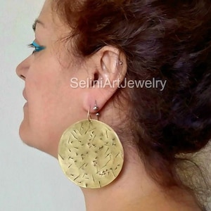 Oversize African earrings, Statement earrings, ethnic earrings, dangle hook earrings, brass hoops, disc earrings, bohemian earrings