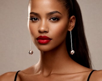 Orecchini pendenti minimalisti a barretta in argento con perlina, orecchini in argento 925, gioielli pendenti moderni a barretta, delicati orecchini a bastoncino in argento con sfera in argento