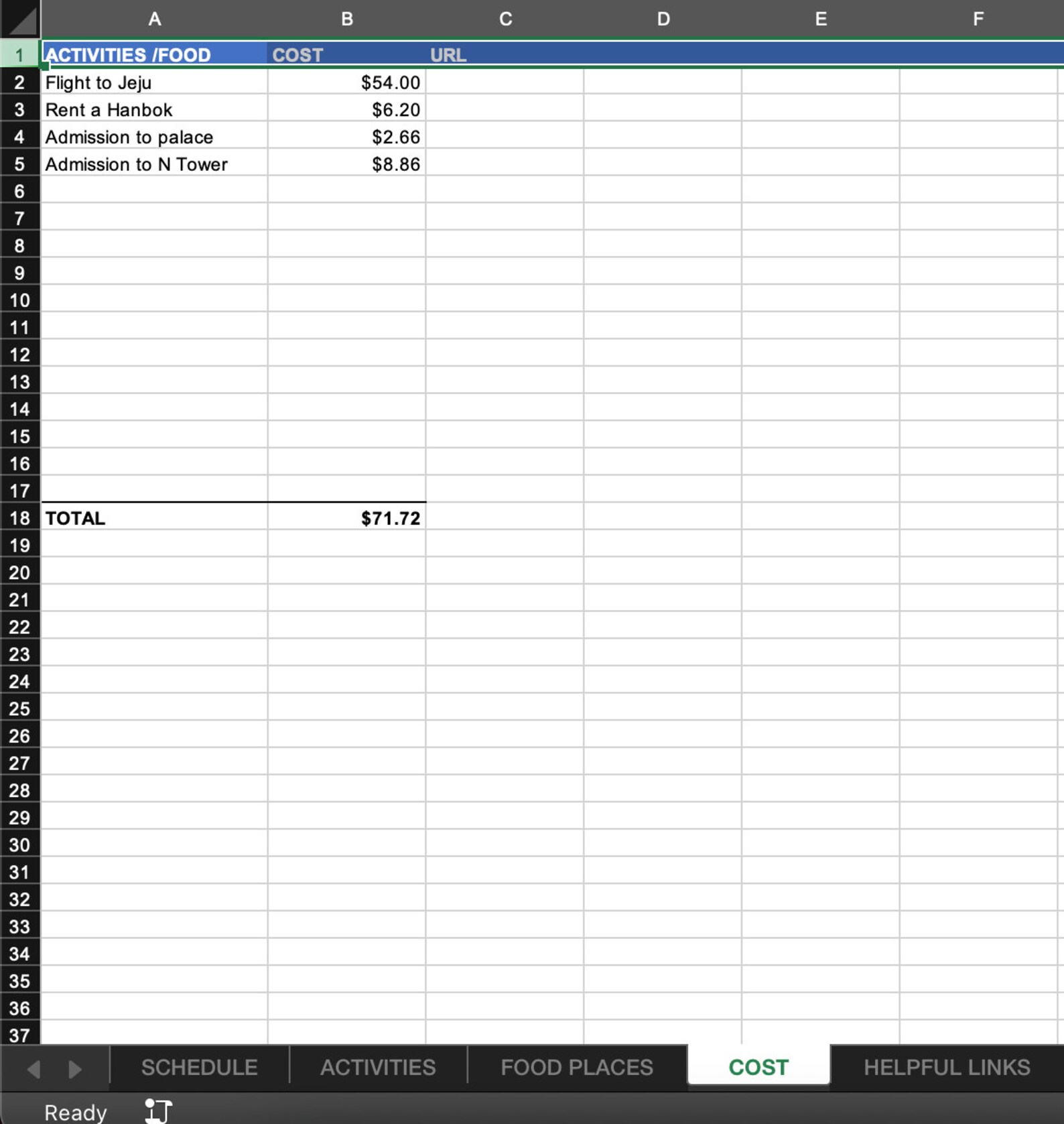 Travel Planning Excel Spreadsheets Daily Itinerary Planned to | Etsy