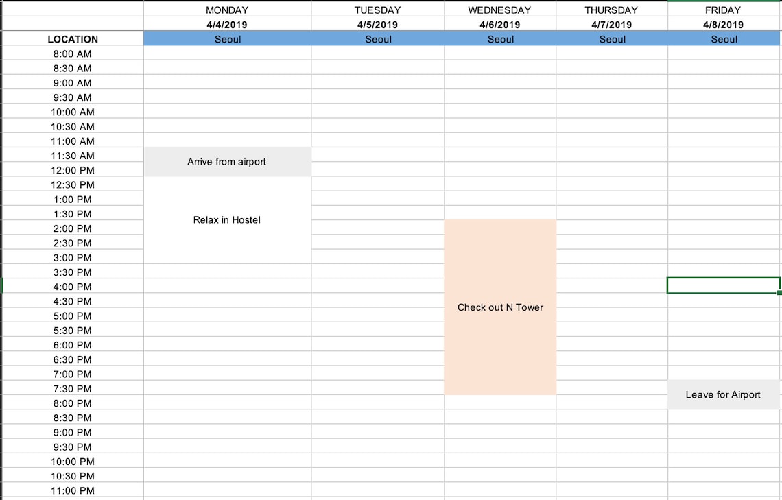Travel Planning Excel Spreadsheets Daily Itinerary Planned to Etsy