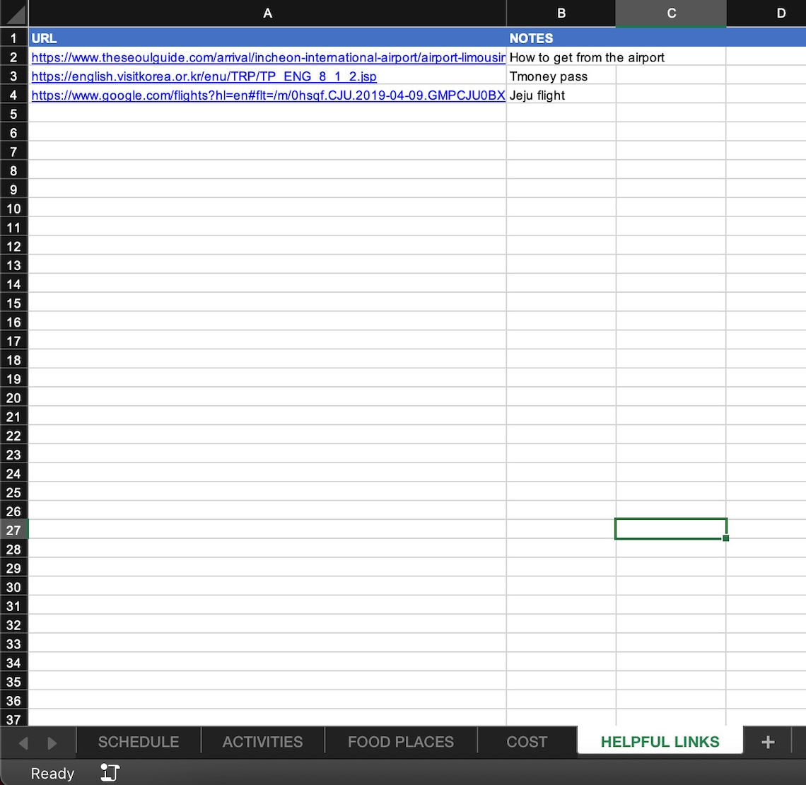Travel Planning Excel Spreadsheets Daily Itinerary Planned to | Etsy