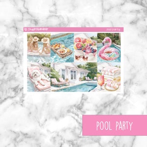 Pool Party Printable Planner Stickers, Weekly Sticker Kit  Erin Condren Planner Stickers, Vertical Sticker Kit, Silhouette Cut File
