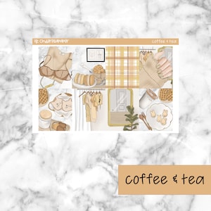 Coffee & Tea Printable Planner Stickers, Weekly Sticker Kit  Erin Condren Planner Stickers, Vertical Sticker Kit, Silhouette Cut File