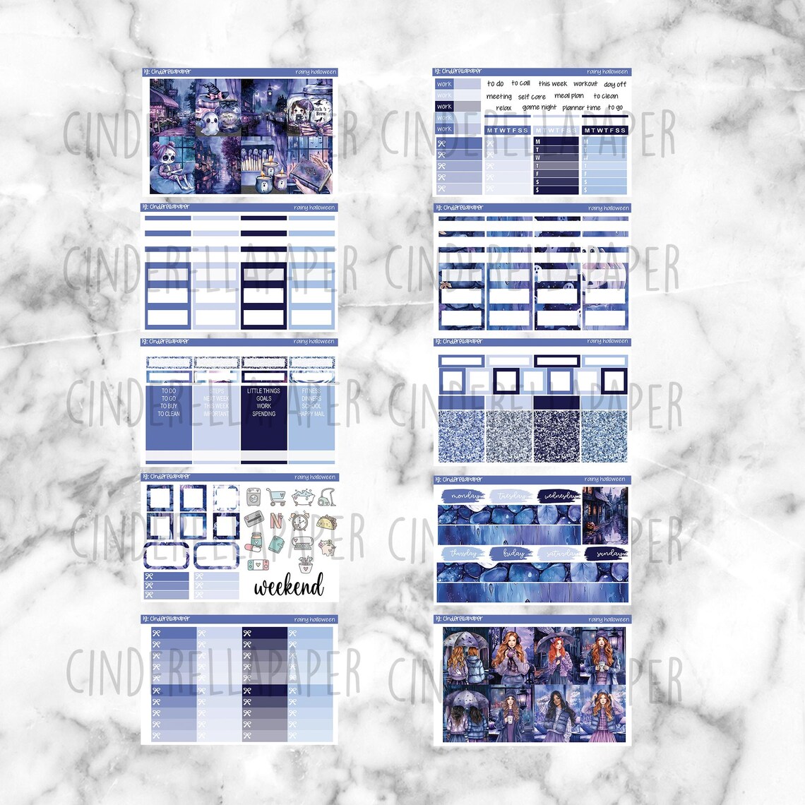Rainy Halloween Printable Planner Stickers, Weekly Sticker Kit Erin ...