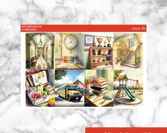 Schulleben-Planeraufkleber zum Ausdrucken, Wochenaufkleber-Set Erin Condren Planeraufkleber, Vertikales Aufkleber-Set, Silhouette-Schnittdatei