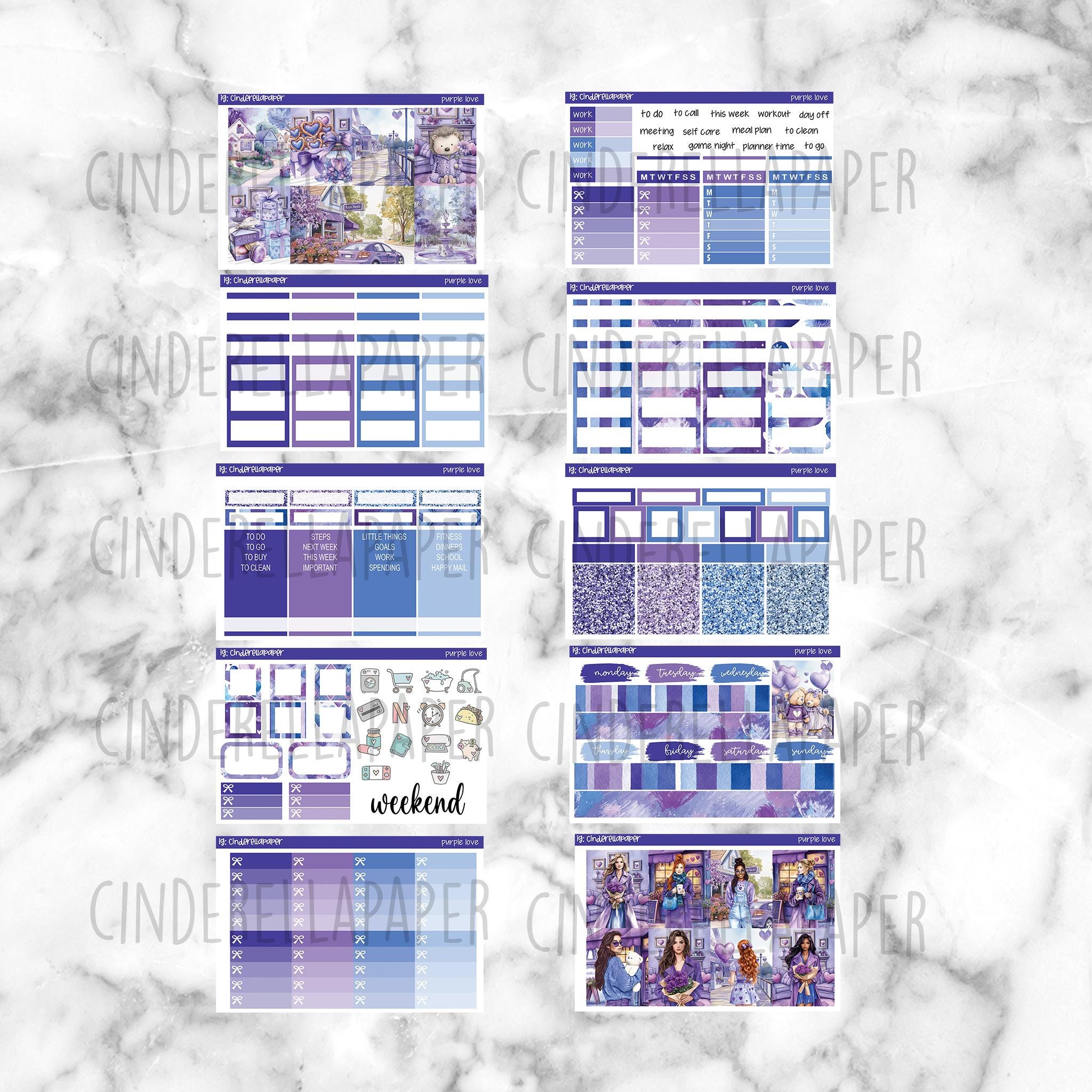 Purple Love Planner Stickers, Weekly Kit (digital Download) - Etsy