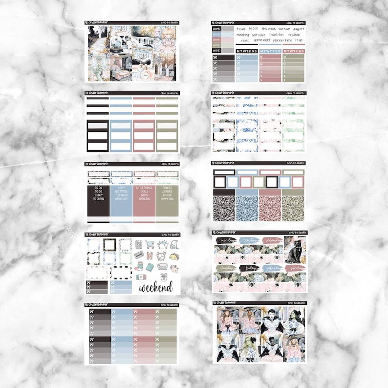 Chic to Death Planner Stickers, Weekly Kit, Vertical Layout (printable ...