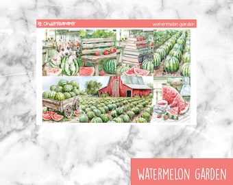 Watermelon Garden Printable Planner Stickers, Weekly Sticker Kit  Erin Condren Planner Stickers, Vertical Sticker Kit, Silhouette Cut File